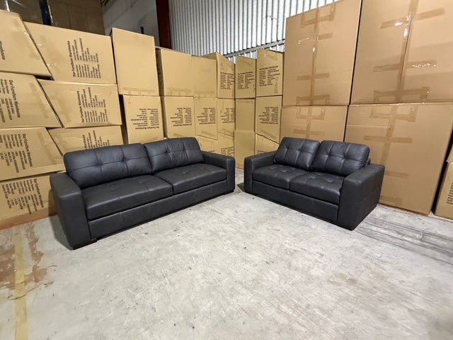 Abbie 3+2 Full leather Lounge Matt Black