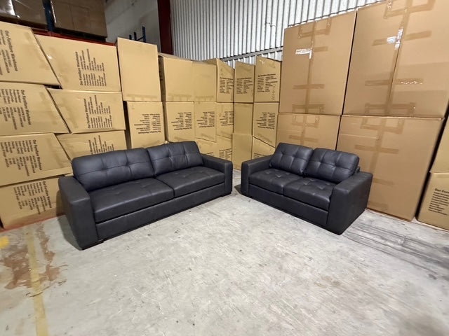 Abbie 3+2 Full leather Lounge Matt Black