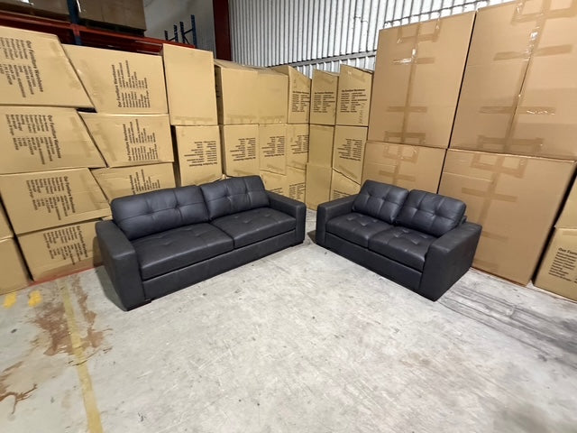 Abbie 3+2 Full leather Lounge Matt Black