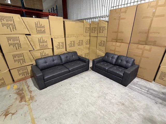 Abbie 3+2 Full leather Lounge Matt Black
