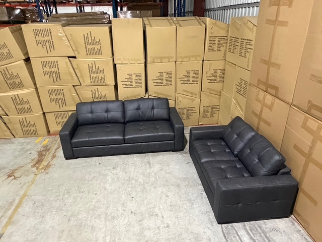Abbie 3+2 Full leather Lounge Matt Black