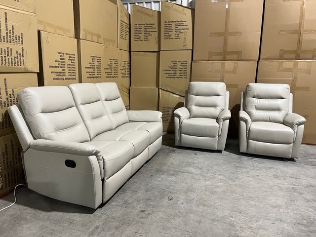 Barrett 3 Piece Leather Recliner Package In Grey