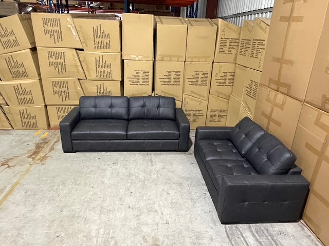 Abbie 3+2 Full leather Lounge Matt Black