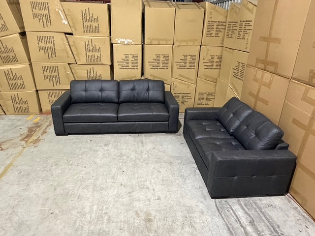 Abbie 3+2 Full leather Lounge Matt Black