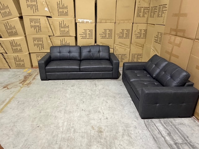 Abbie 3+2 Full leather Lounge Matt Black