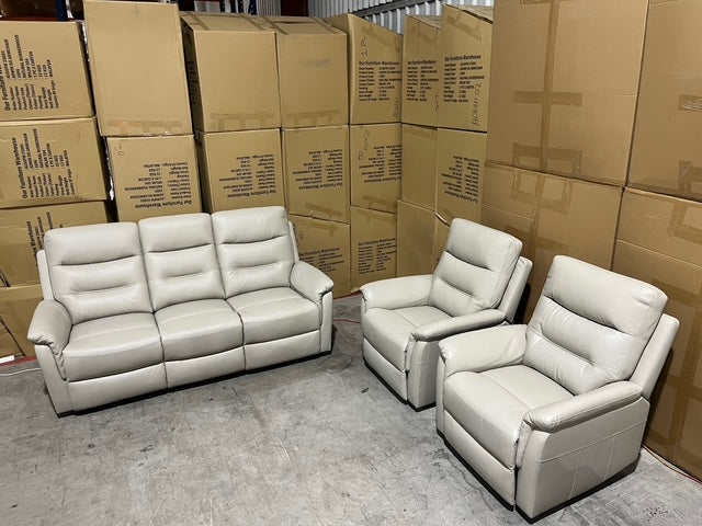 Barrett 3 Piece Leather Recliner Package In Grey