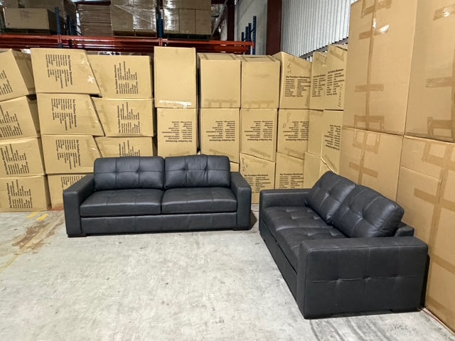 Abbie 3+2 Full leather Lounge Matt Black