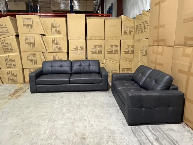 Abbie 3+2 Full leather Lounge Matt Black