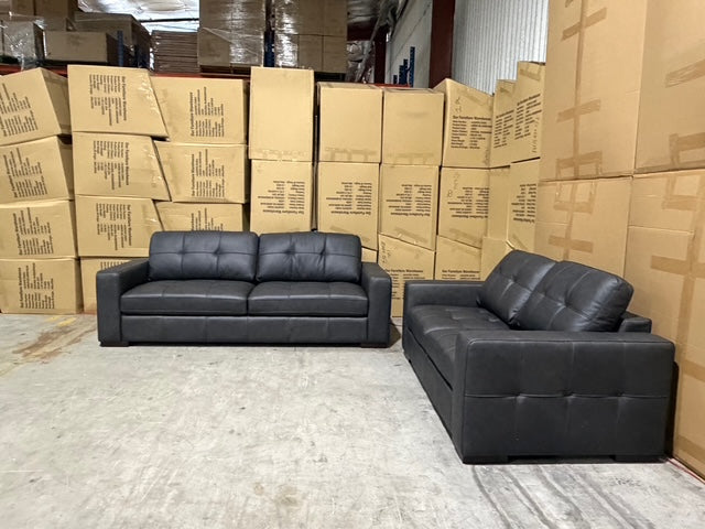 Abbie 3+2 Full leather Lounge Matt Black