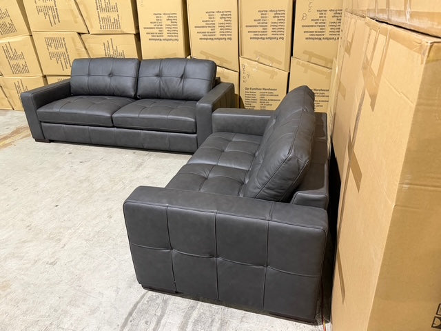 Abbie 3+2 Full leather Lounge Matt Black