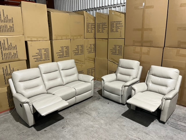 Barrett 3 Piece Leather Recliner Package In Grey