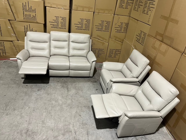 Barrett 3 Piece Leather Recliner Package In Grey