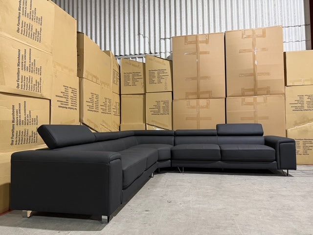 Serena 3 Piece Modular Lounge Soft Rhino Suede Black