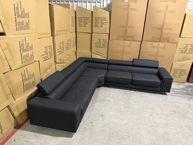 Serena 3 Piece Modular Lounge Soft Rhino Suede Black