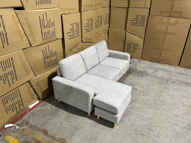 Senna 3 seater Lounge with Reversible Chaise + Pull Out Sofa bed Light Grey