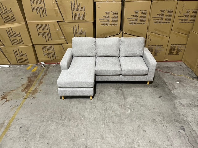 Senna 3 seater Lounge with Reversible Chaise + Pull Out Sofa bed Light Grey
