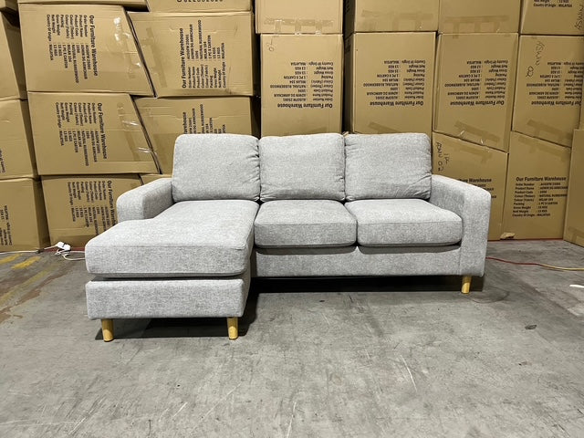 Senna 3 seater Lounge with Reversible Chaise + Pull Out Sofa bed Light Grey