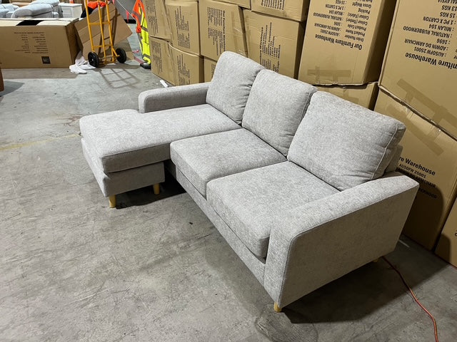 Senna 3 seater Lounge with Reversible Chaise + Pull Out Sofa bed Light Grey