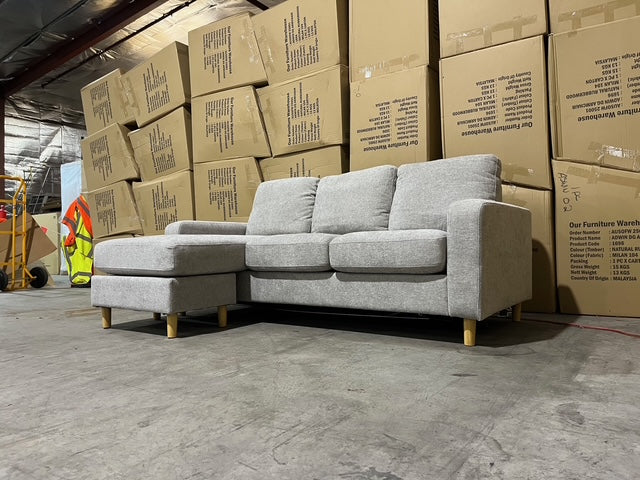 Senna 3 seater Lounge with Reversible Chaise + Pull Out Sofa bed Light Grey