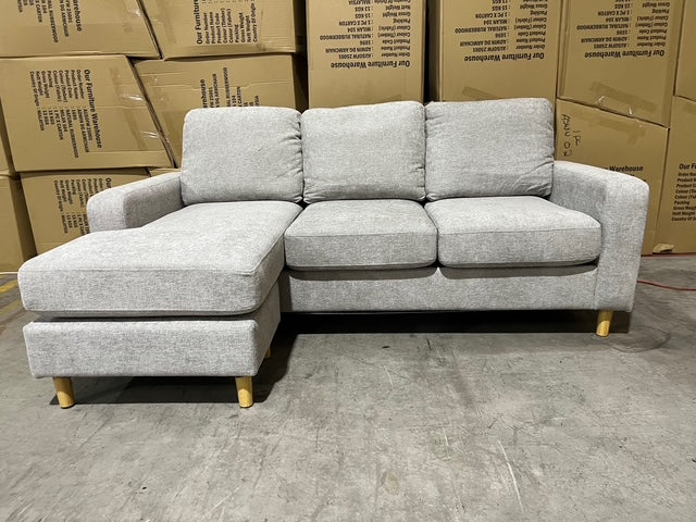 Senna 3 seater Lounge with Reversible Chaise + Pull Out Sofa bed Light Grey