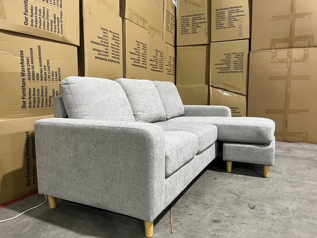 Senna 3 seater Lounge with Reversible Chaise + Pull Out Sofa bed Light Grey