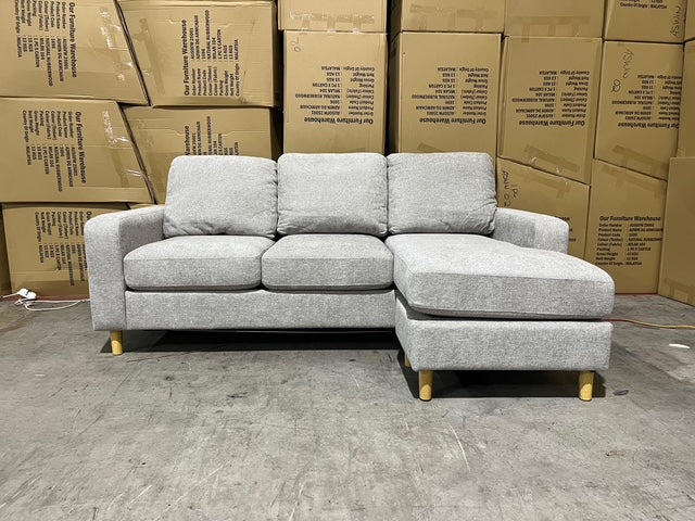 Senna 3 seater Lounge with Reversible Chaise + Pull Out Sofa bed Light Grey
