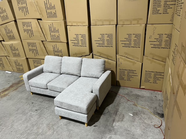 Senna 3 seater Lounge with Reversible Chaise + Pull Out Sofa bed Light Grey