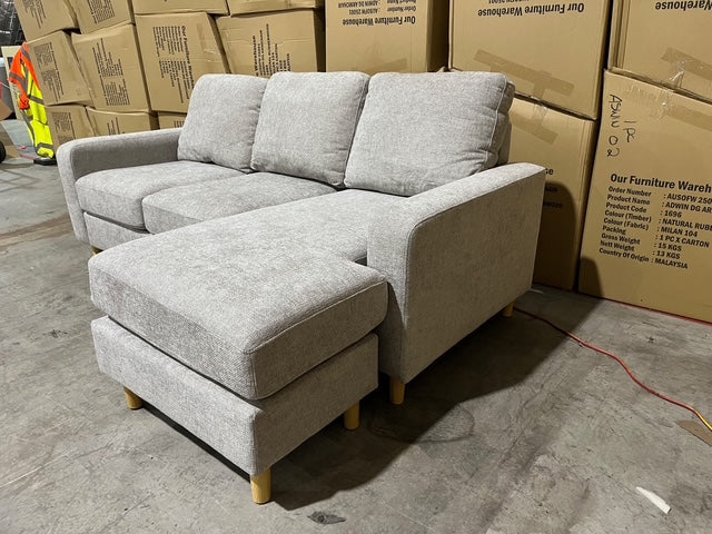 Senna 3 seater Lounge with Reversible Chaise + Pull Out Sofa bed Light Grey