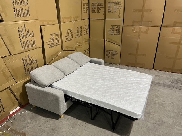 Senna 3 seater Lounge with Reversible Chaise + Pull Out Sofa bed Light Grey