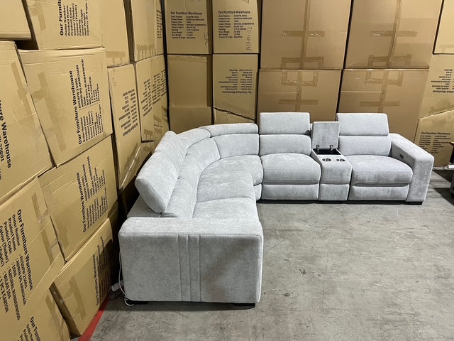Bendigo 6pce Modular Lounge electric recliners Light Grey