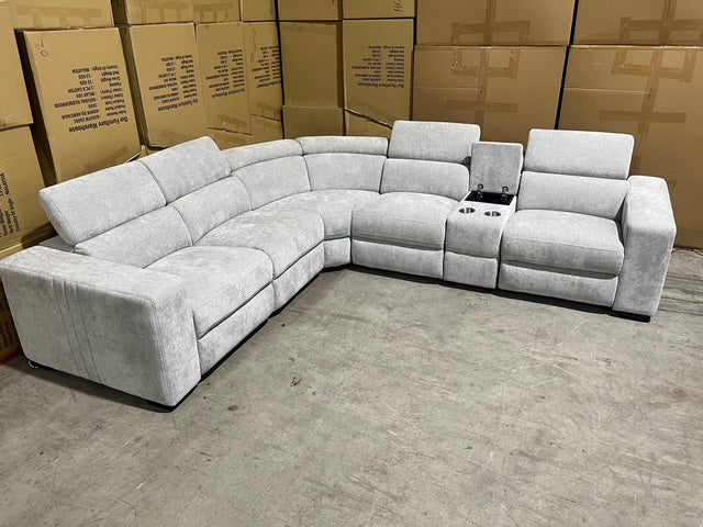 Bendigo 6pce Modular Lounge electric recliners Light Grey