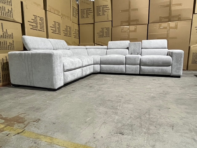 Bendigo 6pce Modular Lounge electric recliners Light Grey