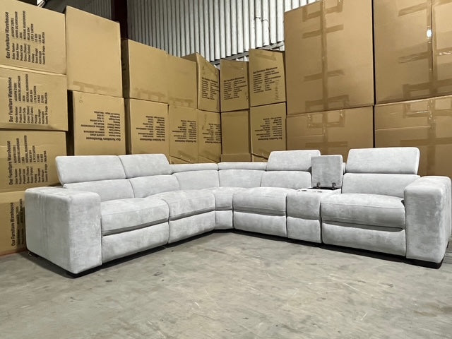 Bendigo 6pce Modular Lounge electric recliners Light Grey