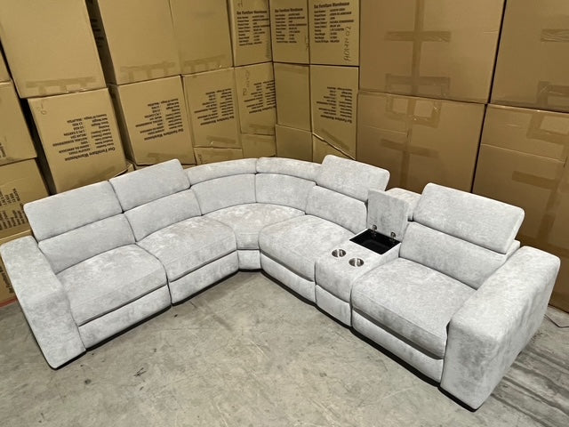 Bendigo 6pce Modular Lounge electric recliners Light Grey