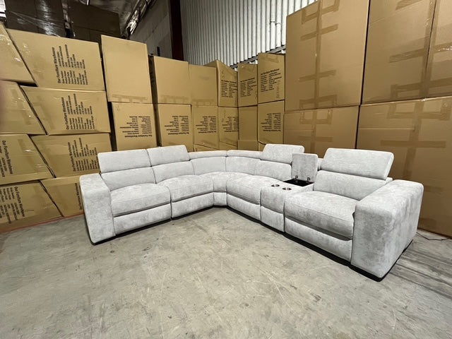 Bendigo 6pce Modular Lounge electric recliners Light Grey