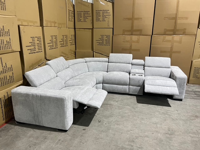 Bendigo 6pce Modular Lounge electric recliners Light Grey