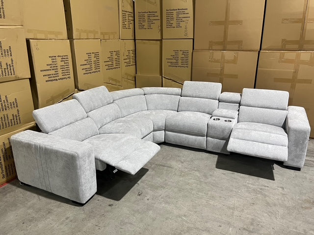 Bendigo 6pce Modular Lounge electric recliners Light Grey