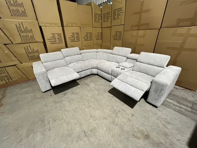 Bendigo 6pce Modular Lounge electric recliners Light Grey