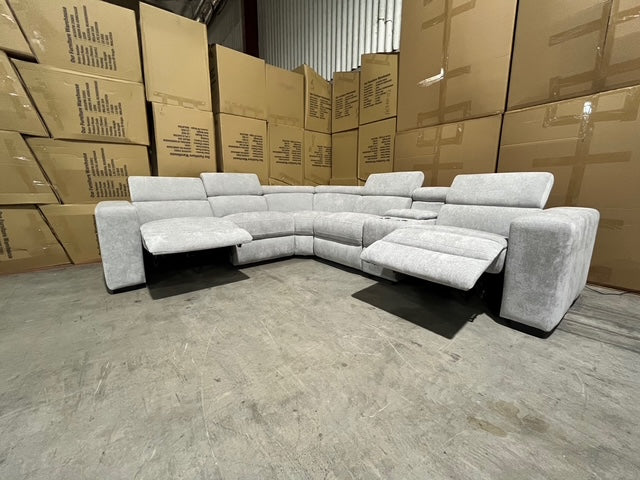 Bendigo 6pce Modular Lounge electric recliners Light Grey