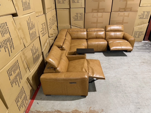 Arlo Modular Lounge With 2 Dual Motion Electric Recliners in Tan