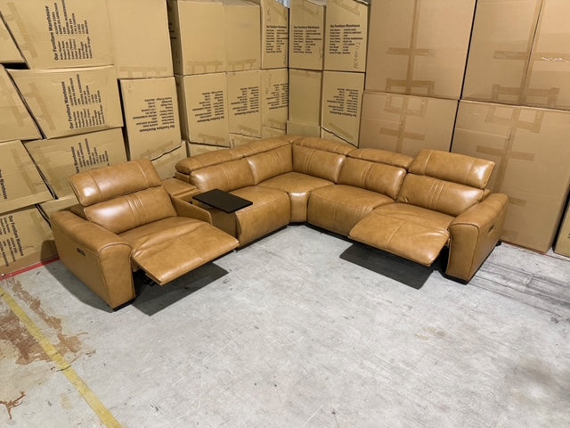 Arlo Modular Lounge With 2 Dual Motion Electric Recliners in Tan