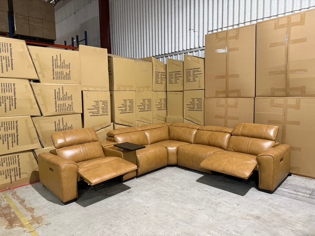 Arlo Modular Lounge With 2 Dual Motion Electric Recliners in Tan