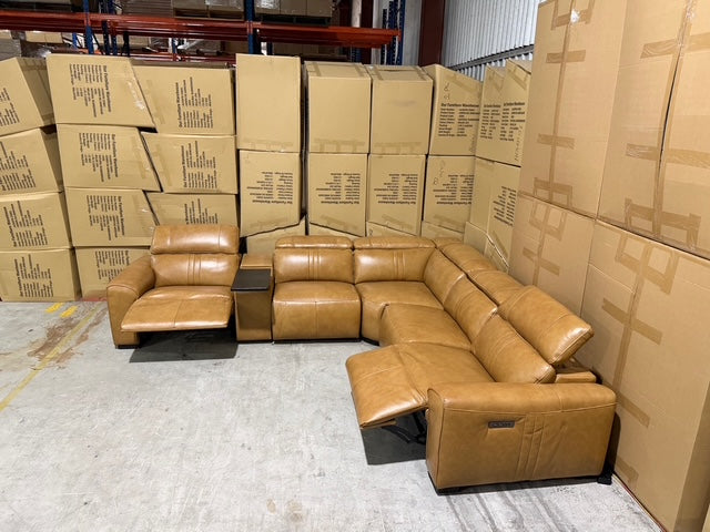 Arlo Modular Lounge With 2 Dual Motion Electric Recliners in Tan