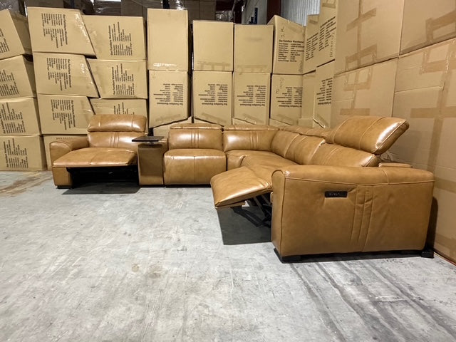 Arlo Modular Lounge With 2 Dual Motion Electric Recliners in Tan
