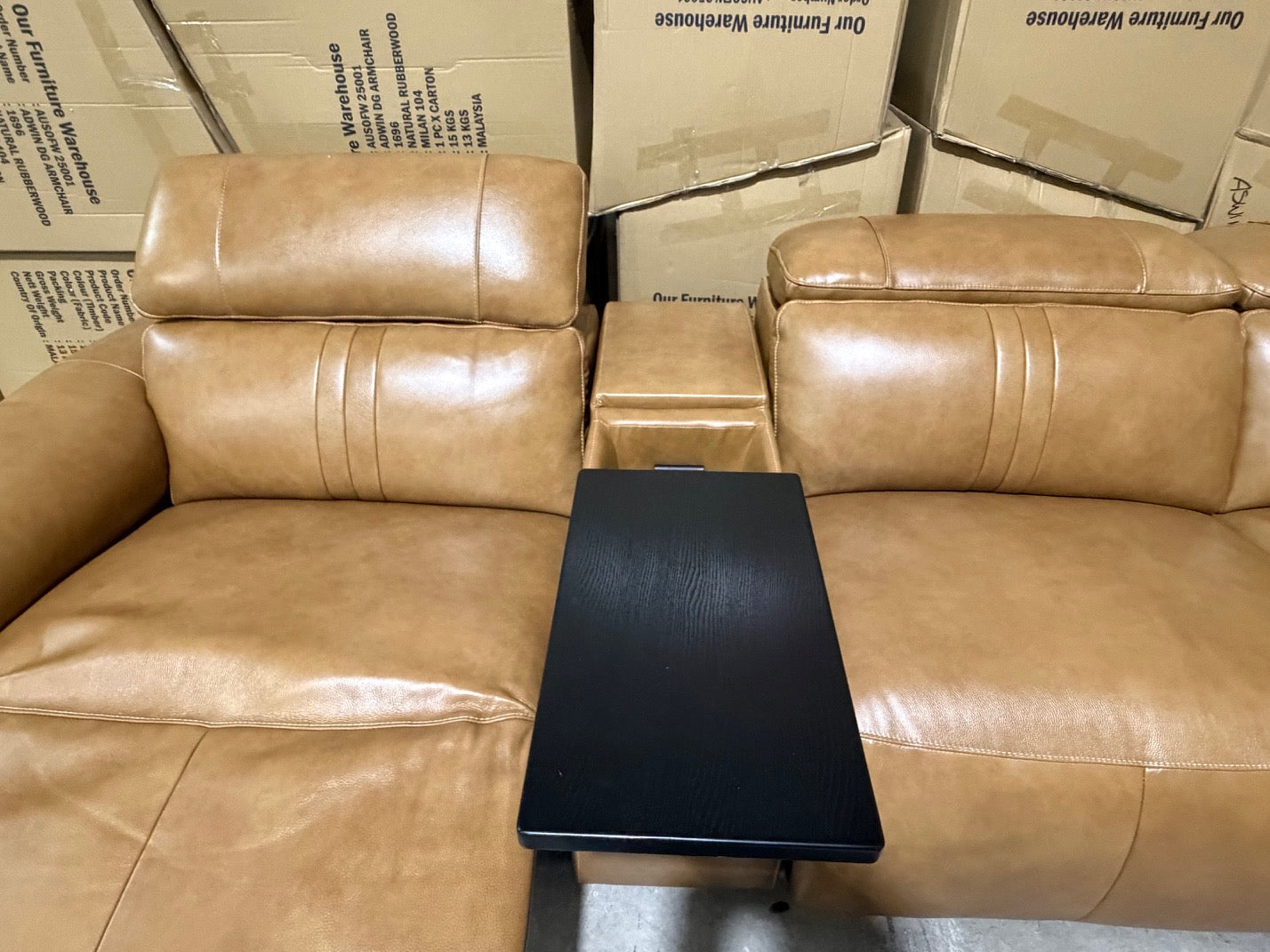 Arlo Modular Lounge With 2 Dual Motion Electric Recliners in Tan