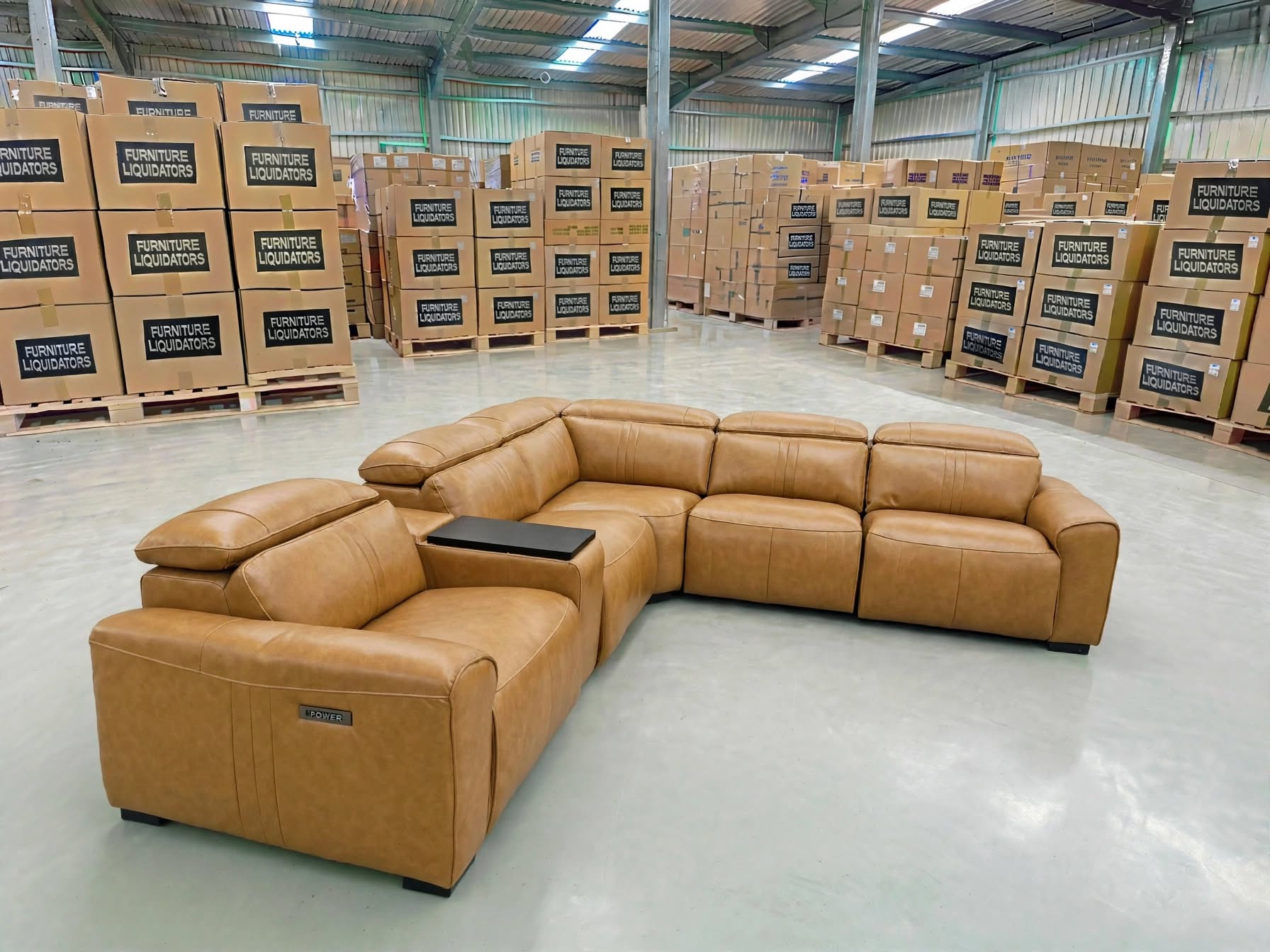 Arlo Modular Lounge With 2 Dual Motion Electric Recliners in Tan