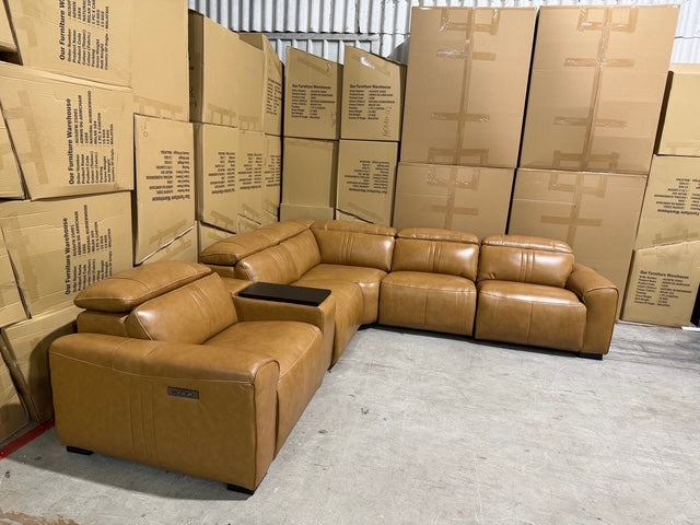 Arlo Modular Lounge With 2 Dual Motion Electric Recliners in Tan
