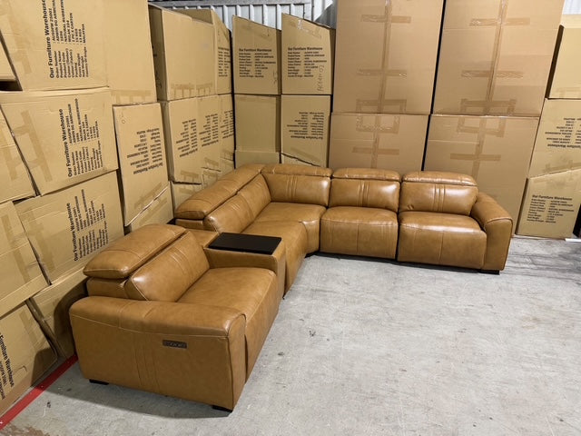Arlo Modular Lounge With 2 Dual Motion Electric Recliners in Tan