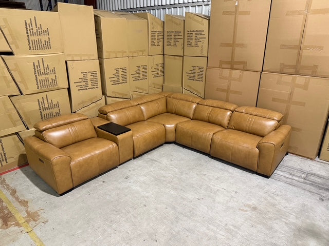 Arlo Modular Lounge With 2 Dual Motion Electric Recliners in Tan