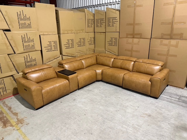 Arlo Modular Lounge With 2 Dual Motion Electric Recliners in Tan